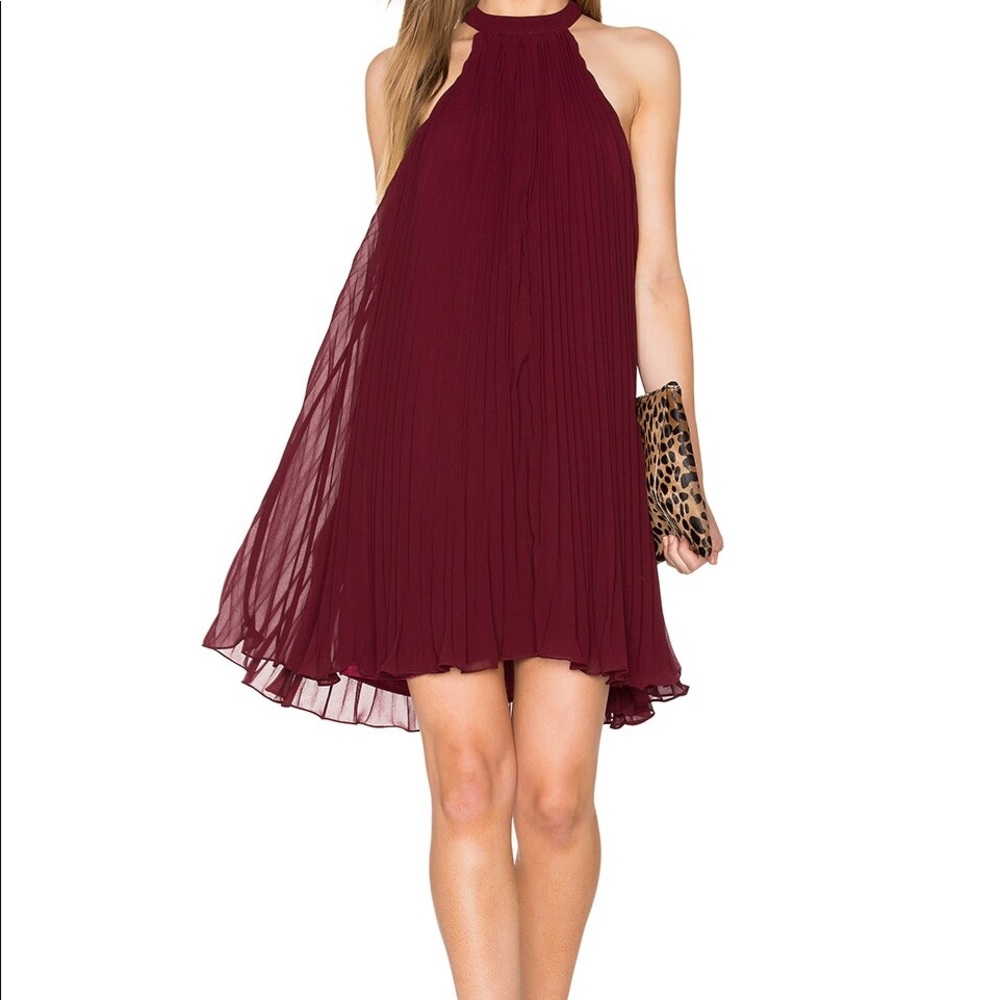 Keepsake maroon pleated shift dress